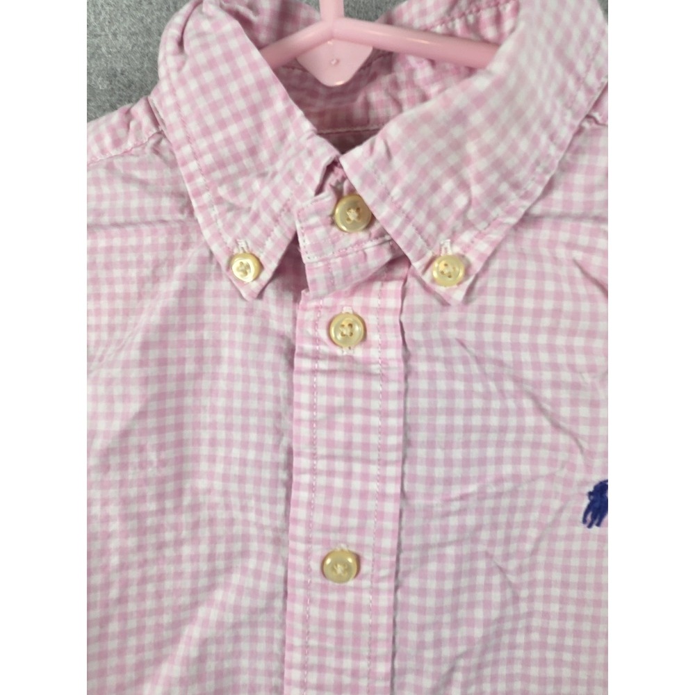 Polo Ralph Lauren Boys 4T Pink White‎ Gingham Long Sleeve Button Down Pony Logo